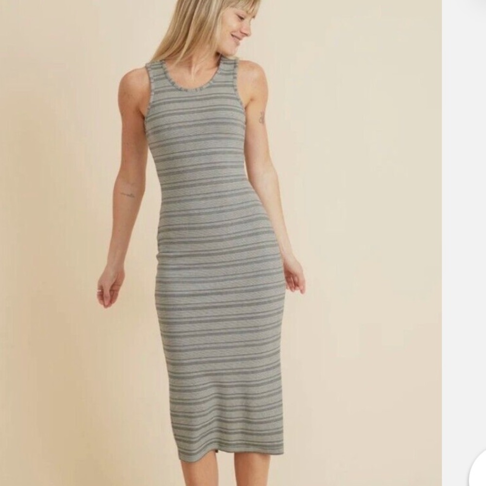 Marine Layer Lexi Rib Daytime Midi Dress in Black & White Stripe Size XS - Picture 4 of 7